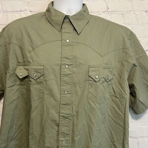 Wrangler Western Pearl Snap Shirt Short Sleeve XL Cowboy Green Cotton Blend